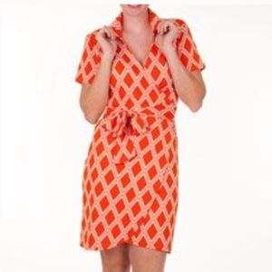 Tracy Negoshian Orange & White Jane Wrap Dress NWT Size XS